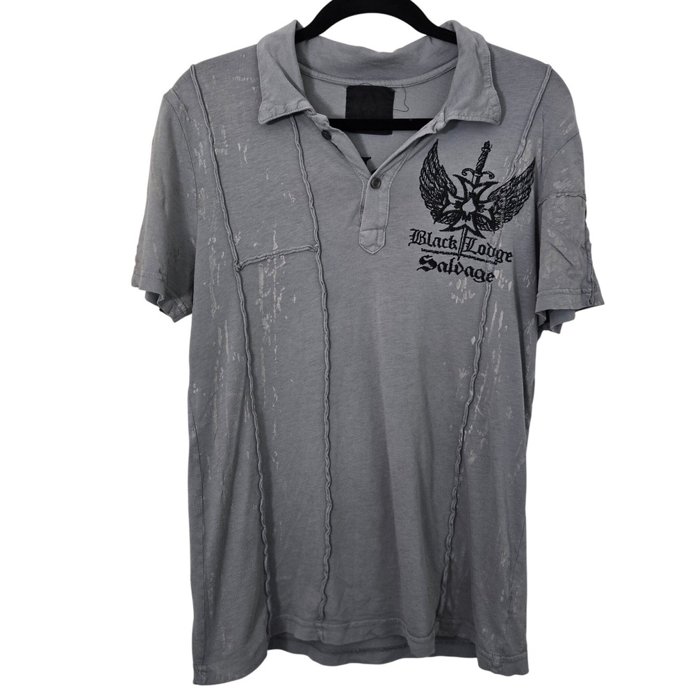Salvage Affliction Blackpool Bombers Polo Shirt Mens Small Gray Thrashed Y2K